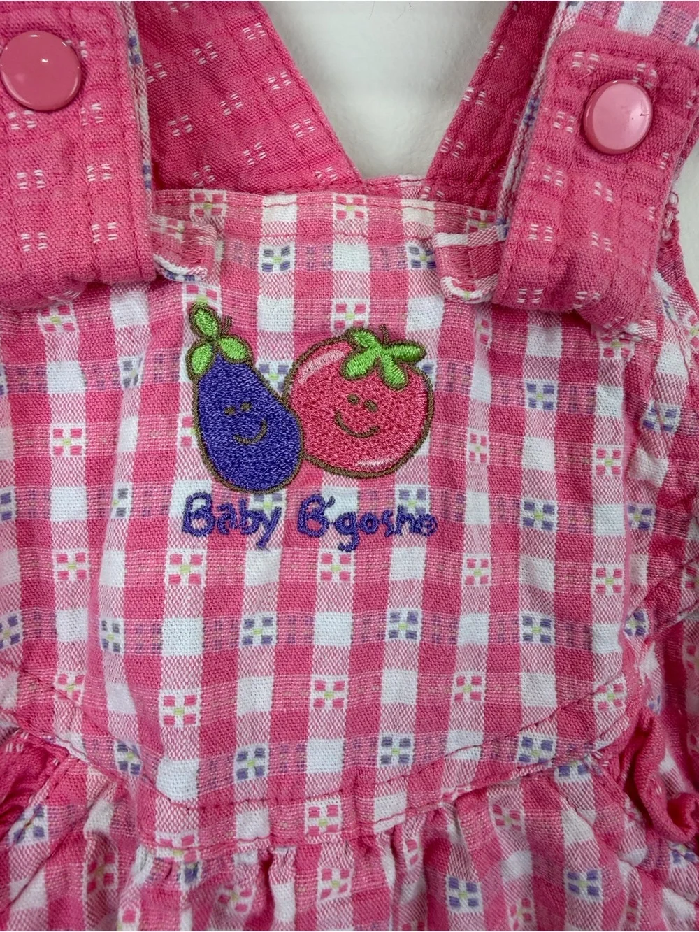 Vintage 90s Baby B’gosh Pink Gingham Bubble Romper Overalls 6–9M